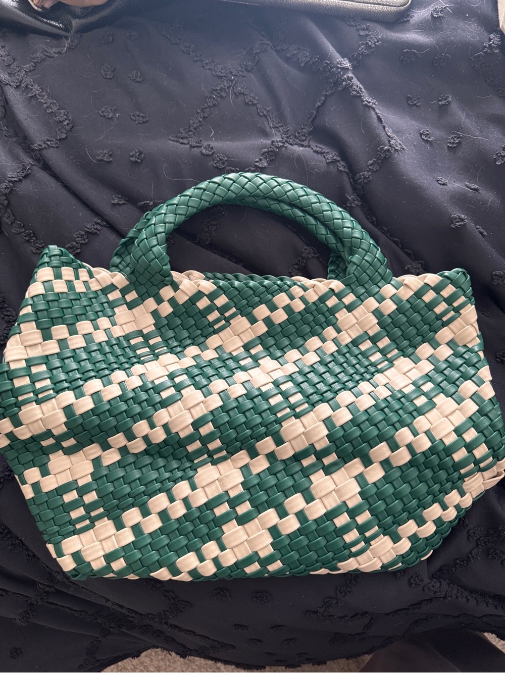 Anthropologie Green and Cream Woven Tote - Picture 1 of 2